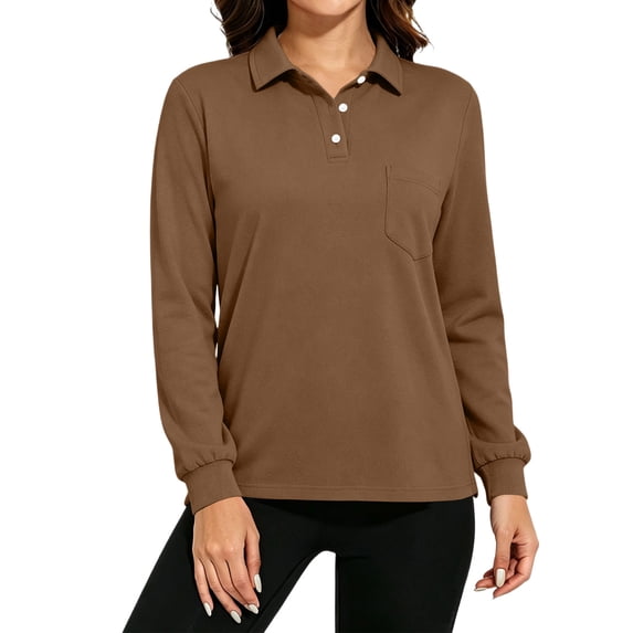 Polo Shirts for Women Cotton Button Collared Golf Long Sleeve Tops With Pocket Front, 3XL