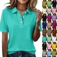 thumbnail image 1 of Polo Shirts for Women Golf Button Collared Summer Short Sleeve Tops Lightweight Work Blouses Cotton Cyan S, 1 of 5
