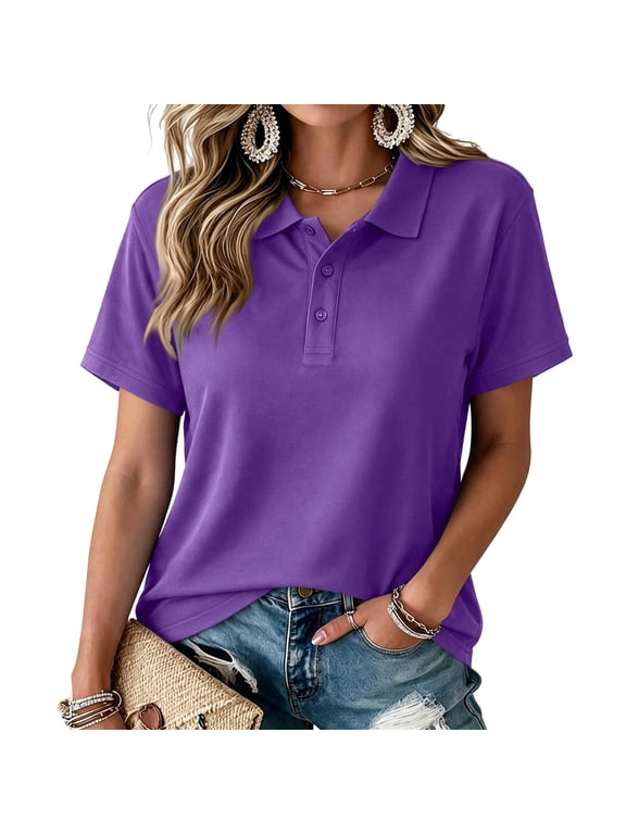 Polo Shirts for Women Golf Button Collared Summer Short Sleeve Tops Lightweight Work Polo Shirt Womens Blouses