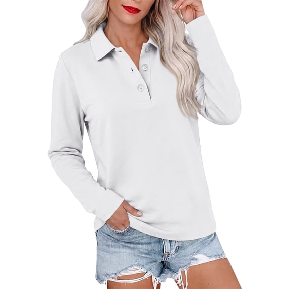 Polo Shirts for Women Long Sleeve Collared Button Golf Work Cute Summer Tops, S