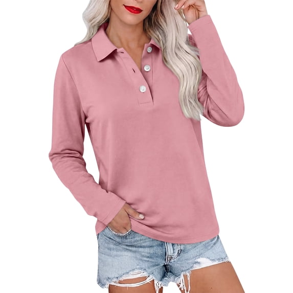 Polo Shirts for Women Long Sleeve Collared Button Golf Work Cute Summer Tops, S