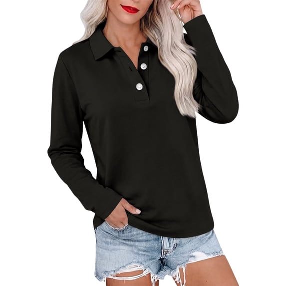 Polo Shirts for Women Long Sleeve Collared Button Golf Work Cute Summer Tops, XL