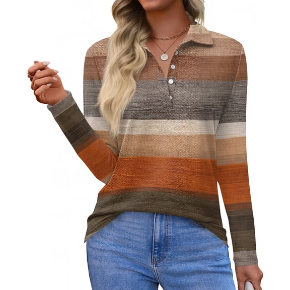 Polo Shirts for Women Long Sleeve Deep V Neck Button Down Blouse Dressy Casual Fashion Spring Clothes Ginger S
