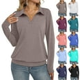 thumbnail image 1 of Polo Shirts for Women Long Sleeve V Neck Banded Bottom, Casual Collared Tops Golf Tunic Blouses Pink XL, 1 of 4