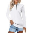 thumbnail image 1 of Polo Shirts for Women Long Sleeve V Neck Button Down Casual Golf Tshirt Workout Athletic Tops Work Business Golf Sport Tee White L, 1 of 5