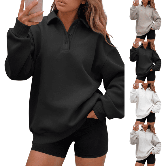 Polo Shirts for Women Oversized Button Down Fleece Pullover Fall Quarter Button Business Casual Tops Athleisure Preppy Cute Clothes