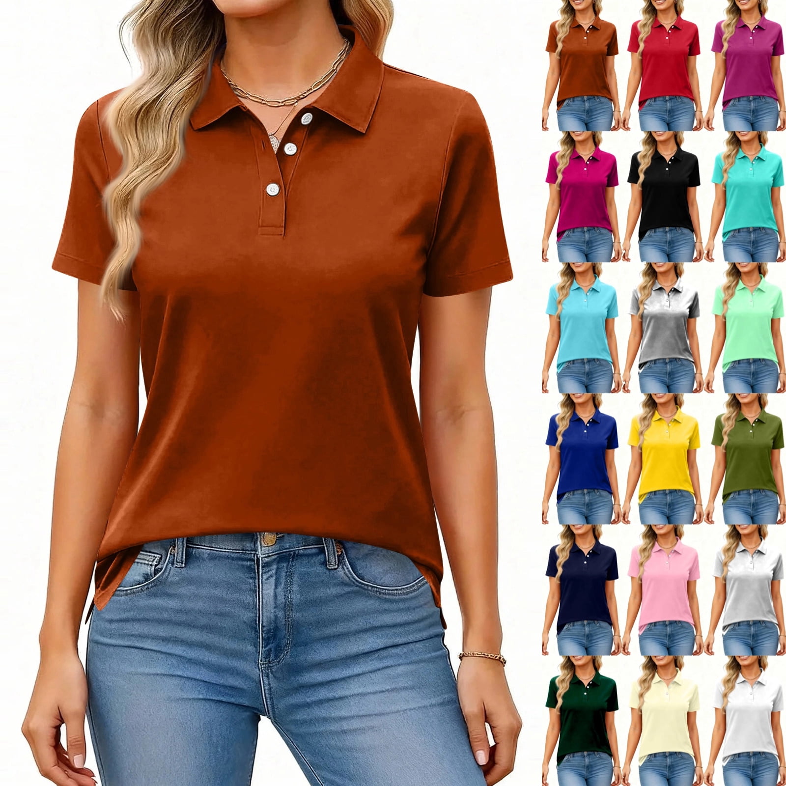 Polo Shirts for Women Short Sleeve Golf Shirts 3-Button Quick Dry ...