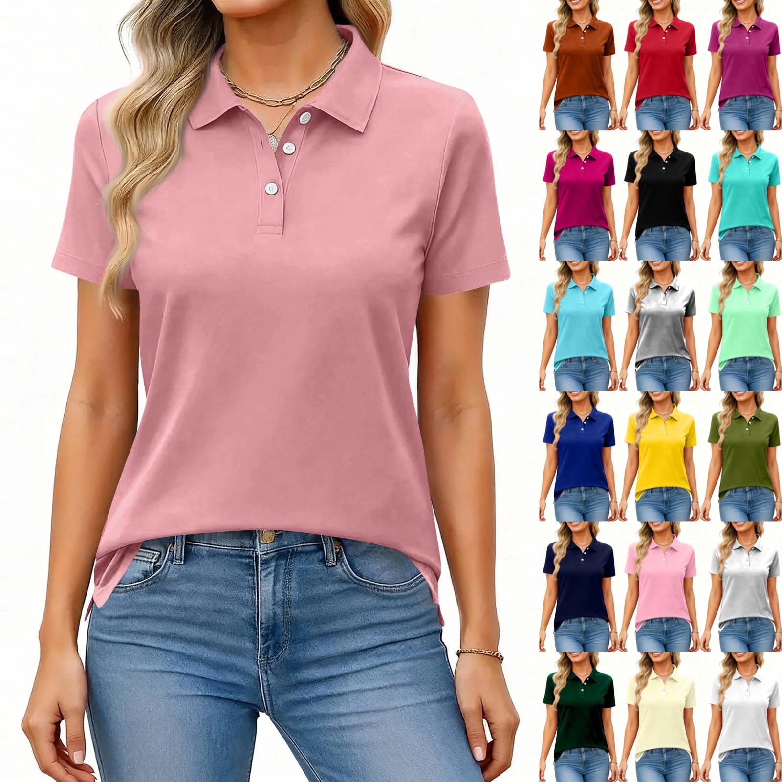 Polo Shirts for Women Short Sleeve Golf Shirts 3-Button Quick Dry ...