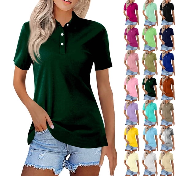 Polo Shirts for Women Short Sleeve Golf Shirts 4-Button Quick Dry Workout Tops Collared for Work Running Tennis Dark Green L