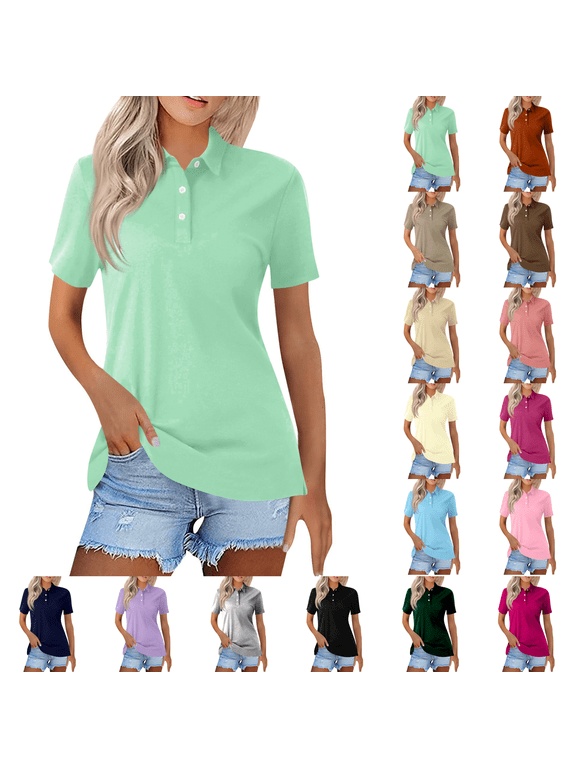 Polo Shirts for Women Short Sleeve Golf Shirts 4-Button Quick Dry Workout Tops Collared for Work Running Tennis Mint Green L