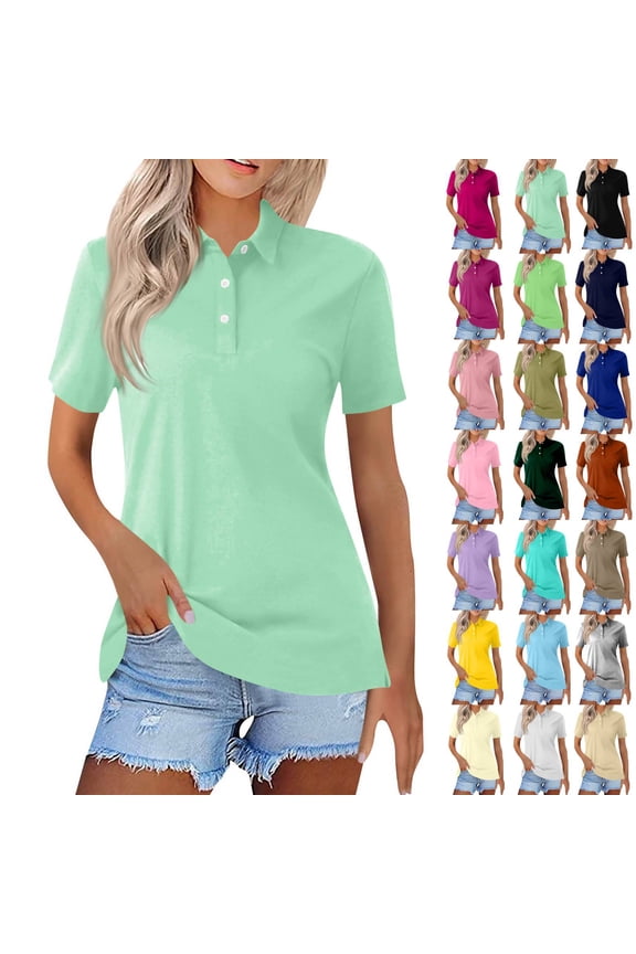 Polo Shirts for Women Short Sleeve Golf Shirts 4-Button Quick Dry Workout Tops Collared for Work Running Tennis Mint Green L