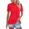 thumbnail image 1 of Polo Shirts for Women Short Sleeve Polo Golf T Shirts Summer Business Dressy Casual Tops Work 3 Button Collared Basic Tees Vermilion L, 1 of 4