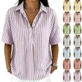 thumbnail image 1 of Polo Shirts for Women Short Sleeve Tops Striped Lapel Button Neck Shirt Causal Trip Work Going Out Summer ,XL,#02 Purple, 1 of 9
