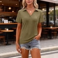 thumbnail image 1 of Polo Shirts for Women Short Sleeve V Neck Casual Collared Golf Shirts Lightweight Tunic Workout Tops Blouses Light Brown XL, 1 of 4