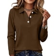 thumbnail image 1 of Polo Shirts For Women Three Buttons Long Sleeve Collared Golf Shirts Fall Relaxed Fit Breathable Tops Casual Lapel V Neck Business Blouses, 1 of 5