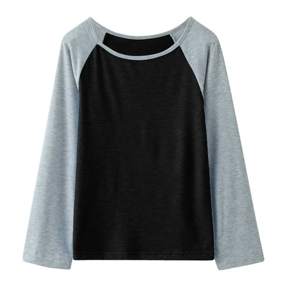 Polo Shirts for girls Size 8 Girls Casual Long Sleeve Raglan Sleeve T Shirts Crewneck Tunic Tops Kids Teen Color Block Tee Blouses Spring Clothes Z0H-Black, 6-7 Years