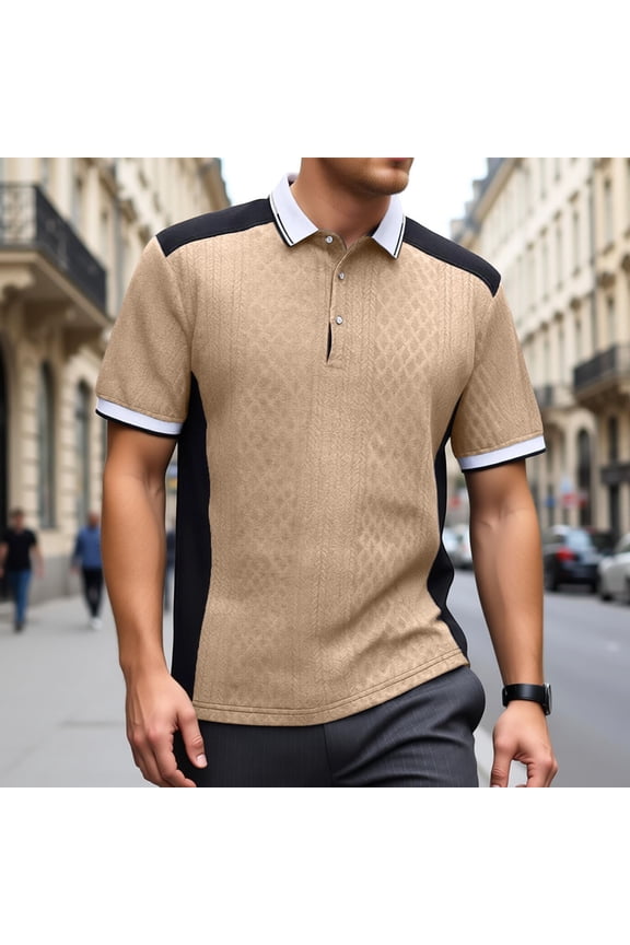 Polo Shorts for Men Short Sleeve Quarter Button Up Tee Shirt Basic Khaki Men Shirts