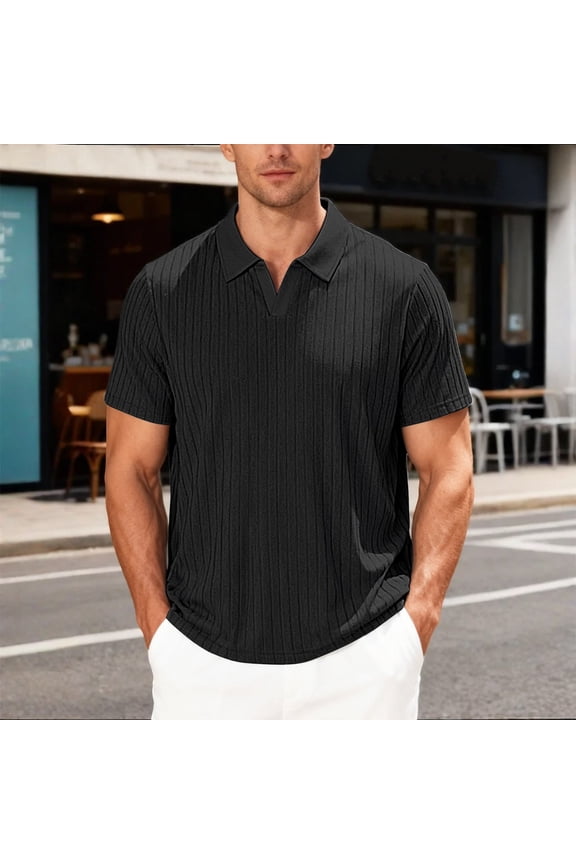 Polo Shorts for Men Short Sleeve V Neck Tee Shirt Lightweight Black Mens Casual Clothing