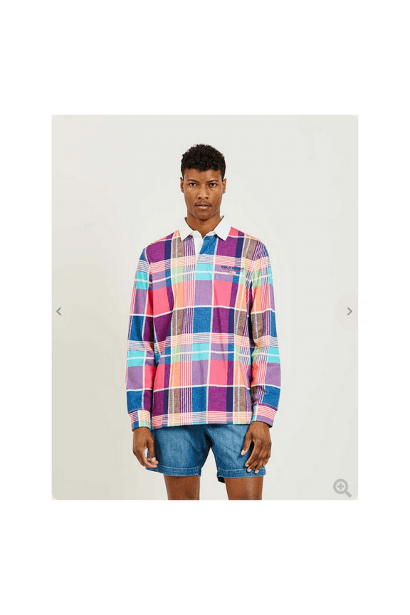 Polo Sport Ralph Lauren Mens Long Sleeve Rugby Shirt (Small, Pink Madras)