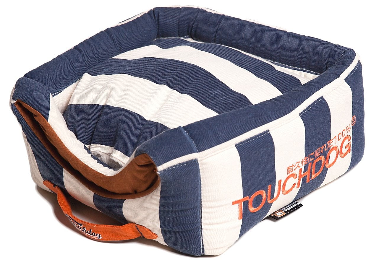 Pet Life Touchdog 70's Vintage-Tribal Throwback Convertible and Reversible Squared 2-in-1 Collapsible Dog House Bed