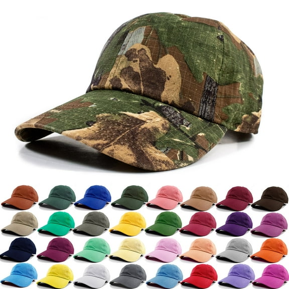 Polo Style Baseball Cap Ball Dad Hat Adjustable Plain Solid Washed Cotton Mens Womens Forest Camo