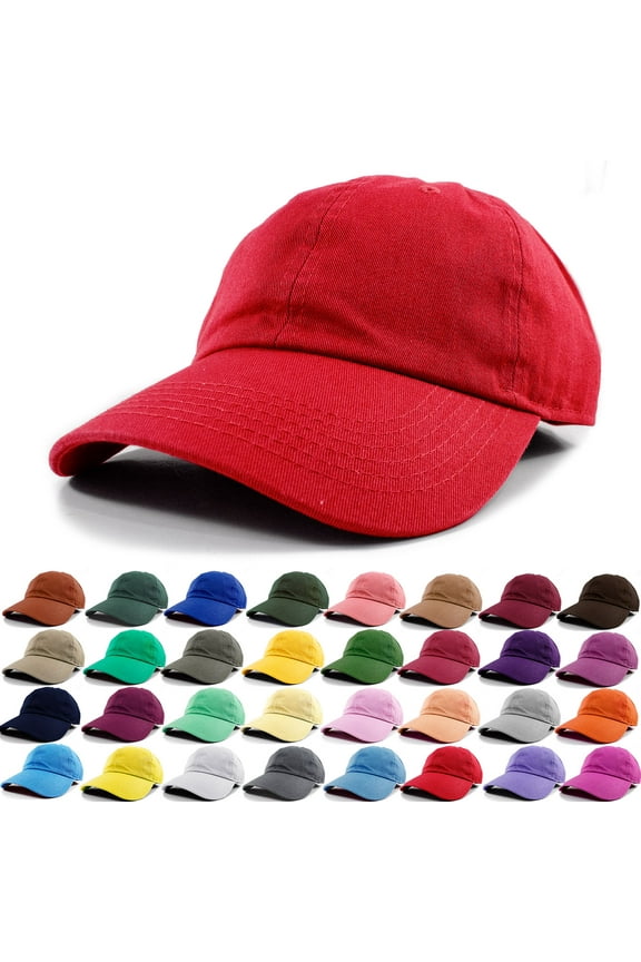 Polo Style Baseball Cap Ball Dad Hat Adjustable Plain Solid Washed Cotton Mens Womens Red