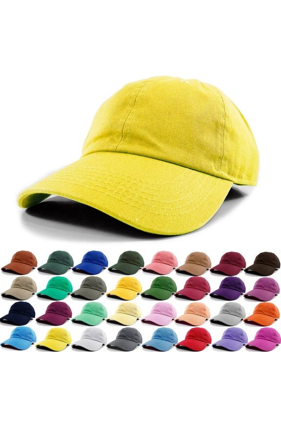 Polo Style Baseball Cap Ball Dad Hat Adjustable Plain Solid Washed Cotton Mens Womens Yellow