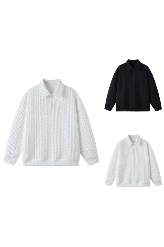 Polo Sweater Men Long Sleeve Loose Casual Lapel Collar Cable Knit Pullover Sweaters Fall Winter Clothes