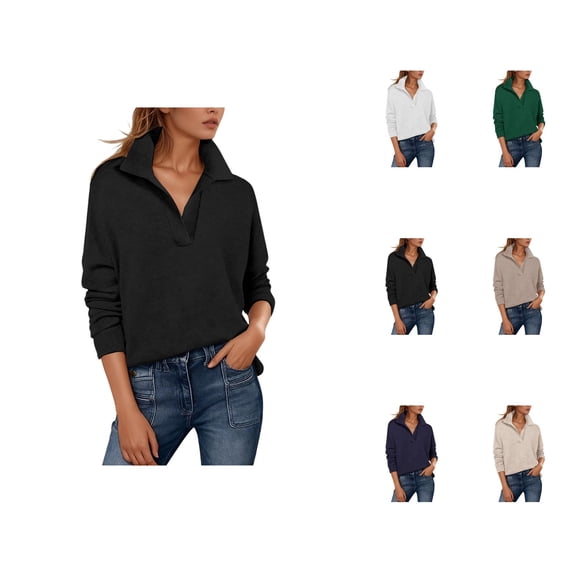 Polo Sweater Women Long Sleeve Business Casual V Neck Collared Pullover Sweaters Lightweight Fall Tops