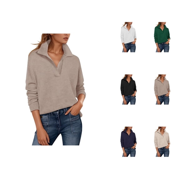 Polo Sweater Women Long Sleeve Business Casual V Neck Collared Pullover Sweaters Lightweight Fall Tops