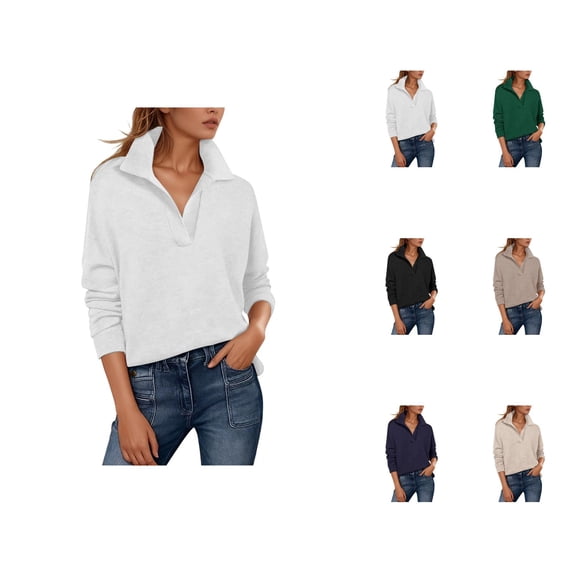 Polo Sweater Women Long Sleeve Business Casual V Neck Collared Pullover Sweaters Lightweight Fall Tops