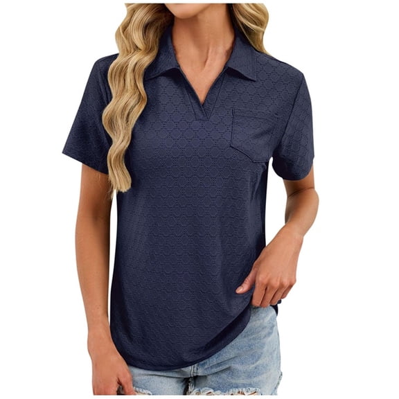 Polo T Shirt for Women V Neck Short Sleeve Blouses with Pocket Lapel Collar Eyelet Tunic Tops Lightweight Tees Casual Business Outfits Going Out Tops 2026 Summer Beach Golf Clothing