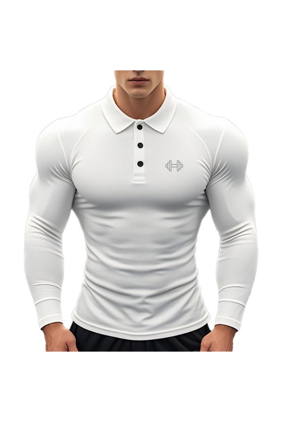 Polo T Shirts For Men Body Shaping Elastic Bodybuilding Muscular Long Sleeve Base Layer Male Tees