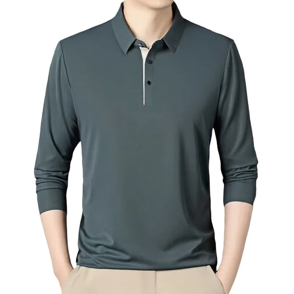Polo T Shirts For Men Long Sleeve Classic Solid Color Collared Casual Business Male Tees