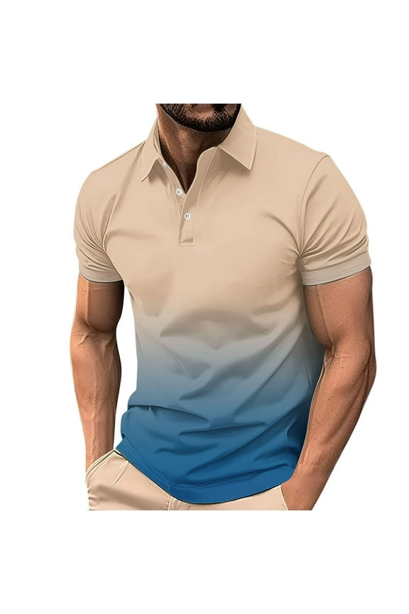Polo T Shirts for Men 3xl Big and Tall Gradient Golf Shirt Active Fit Outdoor Casual Casual Golf Tops,Khaki,L