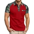thumbnail image 1 of Polo T Shirts for Men Camo Short Sleeve Button Collared Tops with Pocket Casual Color Block Relaxation Shirts for Men, 1 of 9