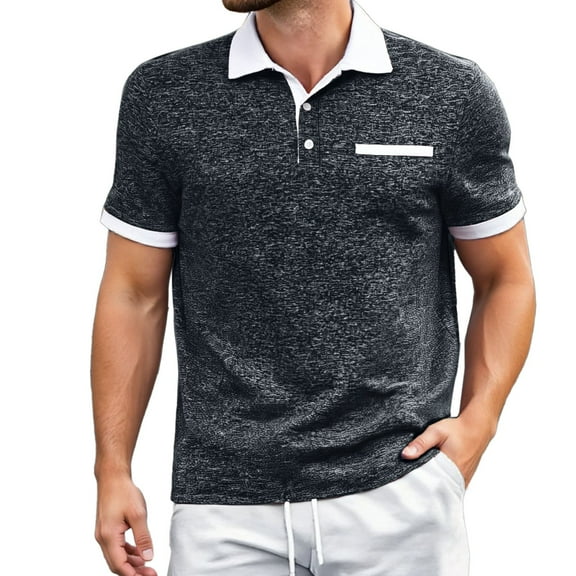 Polo T Shirts for Men Golf Business Button Collared Short Sleeved Basic Top with Pocket Casual Stretch Performance Comfortable T Shirts for Man