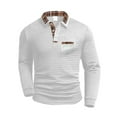 thumbnail image 1 of Polo T Shirts for Men Golf Small Plaid Casual Long Sleeve Button Up Collared Tops with Pocket Slim Fit Stretchy Sport Mens Shirts White XL, 1 of 2