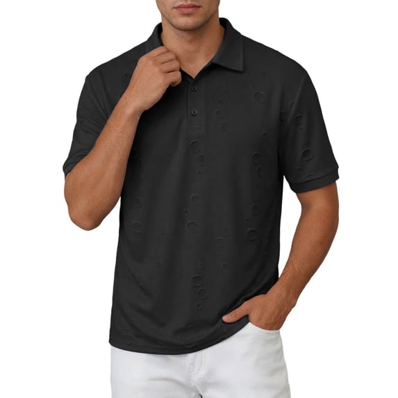 Polo T Shirts for Men Short Sleeve Quarter Button Up Polo Tees Basic Black Mens Casual Outfits