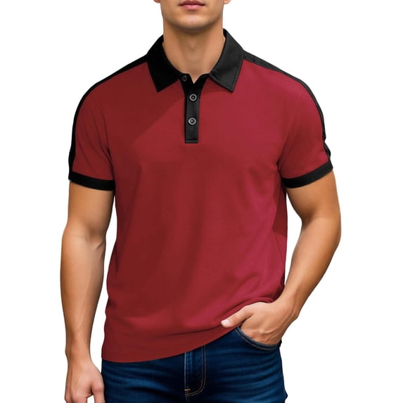 Polo T Shirts for Men Short Sleeve Quarter Button Up Tees Shirts Lightweight Brick Red Mens Vacation Shirts