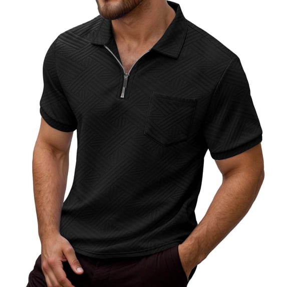 Polo T Shirts for Men Short Sleeve Quarter Zip Polo Tees Slim Fit Black Mens Pullover Shirts