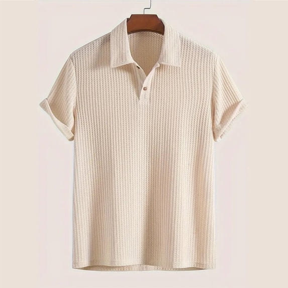 Polo T Shirts for Men Short Sleeve Waffle Polo Tees Basic White Men's Clothing