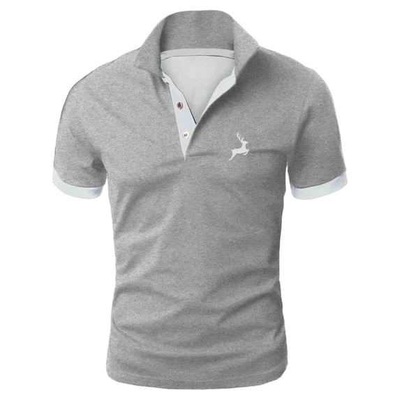 Polo T Shirts for Men Summer Golf Short Sleeve Button Up Collared Business Tops Comfortable Work Slim Fit Stretchy Mens T-Shirts Light Gray L