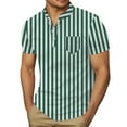 thumbnail image 1 of Polo T Shirts for Men Summer Thin Slim Fit Striped V Neck Beach Tops with Pocket Short Sleeve Stretchy Casual Lounge Mens T-Shirts Green M, 1 of 4