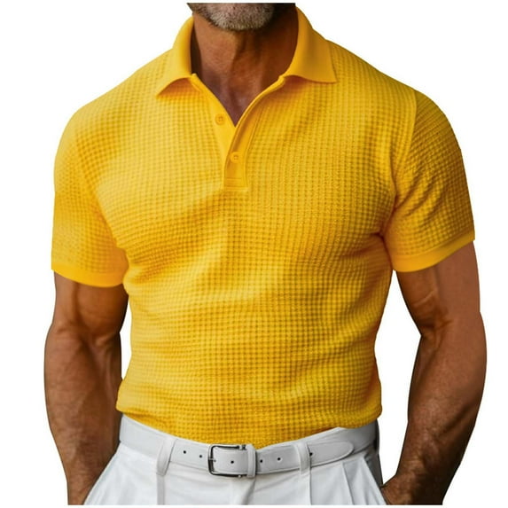 Polo T Shirts for Men with Pockets Vintage Striped Print Golf Polo Shirts Slim Fit Summer Casual Casual Golf Shirts,Yellow,S