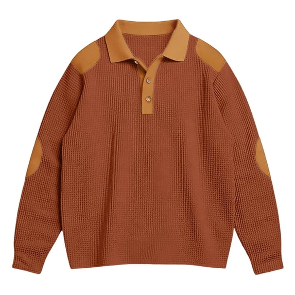 Polo Tees for Men Long Sleeve Waffle Tee Shirts Basic Orange TShirts for Men