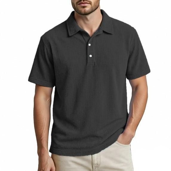 Polo Tees for Men Short Sleeve Quarter Button Up Tee Shirt Slim Fit Black Polo Dress Shirts for Men