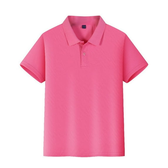 Polo for Girls Short Sleeve School Uniform Polo Button Closure, Performance Material, Moisture Wicking Hot Pink Size 6-7Y