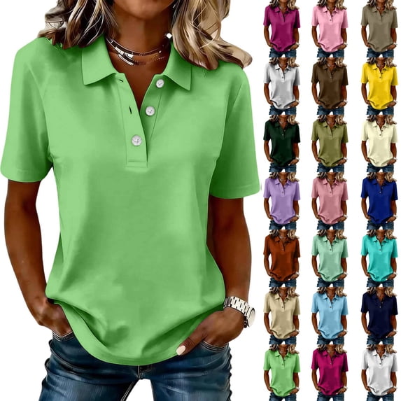 Polos Golf Shirts Womens Short Sleeve Collared Shirt Quick Dry Tennis Work Athletic Tops Green M