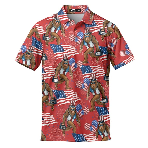Polos Print Bigfoot Short Sleeve Golf Shirts Mens American Flag Hawaiian Shirts For Men Golf Polos Short Sleeve Performance 3